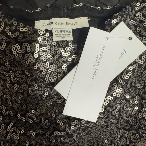 New American Eagle Sequin spaghetti strap lined mini dress size XS silver/black - Picture 4 of 7